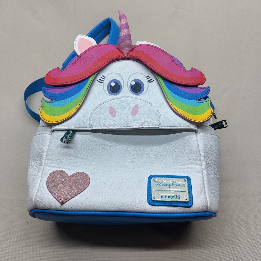 Disney Parks Loungefly Inside Out Rainbow Unicorn Mini Backpack White Blue